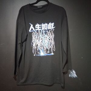 Chinese Letter And Lightning Print Long Sleeve Shirt